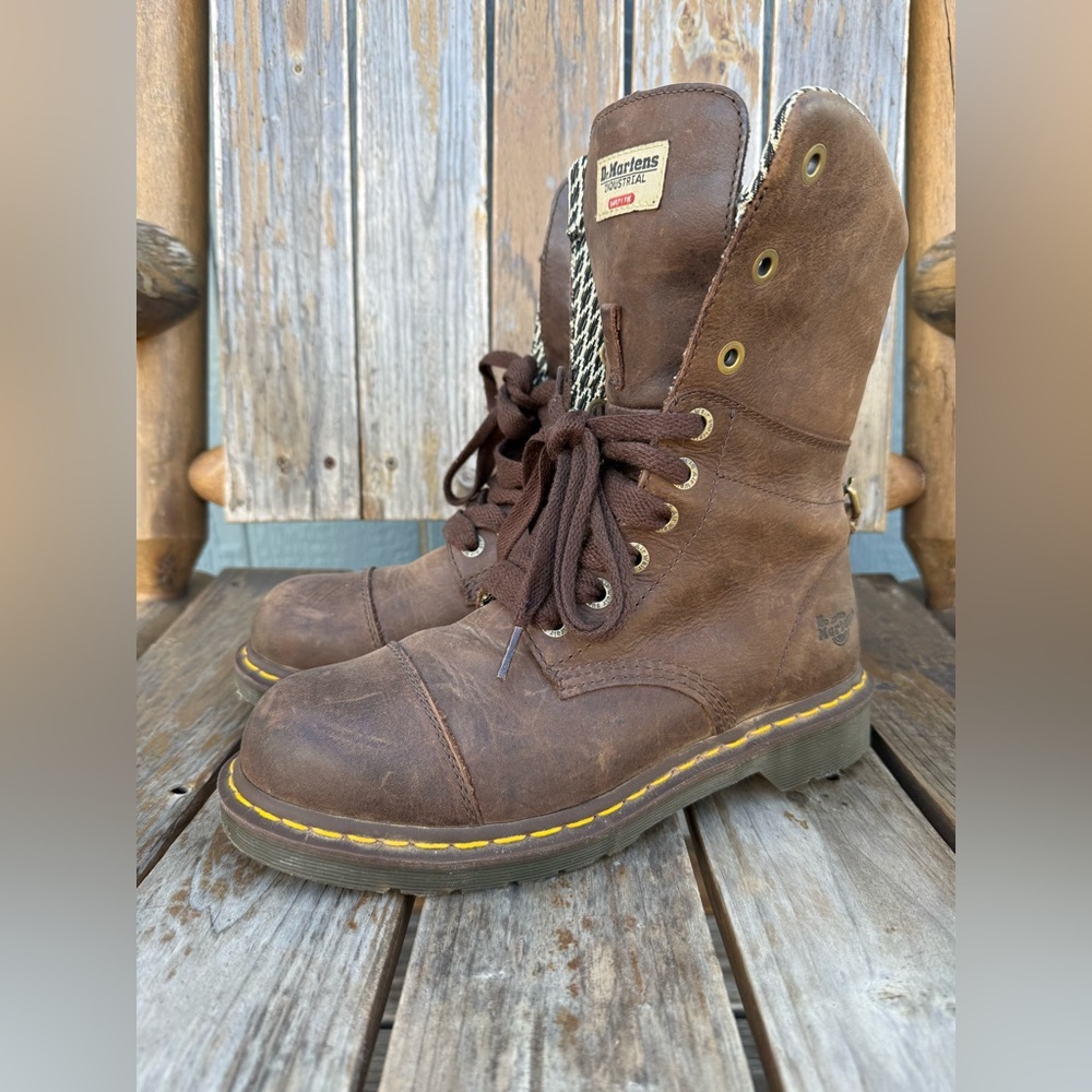 Dr. Martens Industrial Doc Brown Leather Safety Toe Work Boots Women's US 8